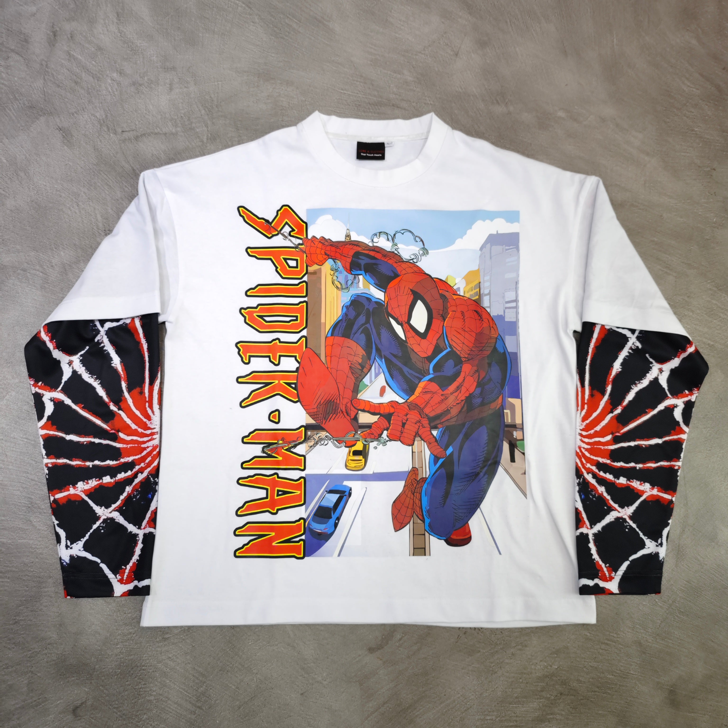 MEGALORE MEGA SPIDEY STACKED LONG SLEEVE T SHIRT